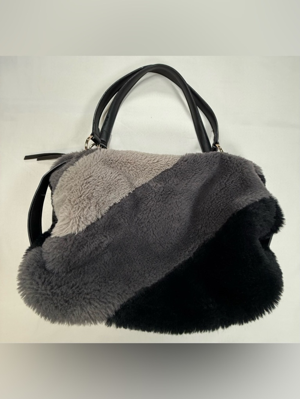 Plush Patchwork Faux Fur Shoulder Bag in Gray Multi
